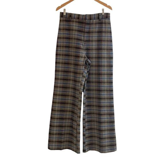 Free People Womens Sz 12 Black Blue High Waist Wide Leg Plaid Jules Pants NWT - Picture 4 of 11